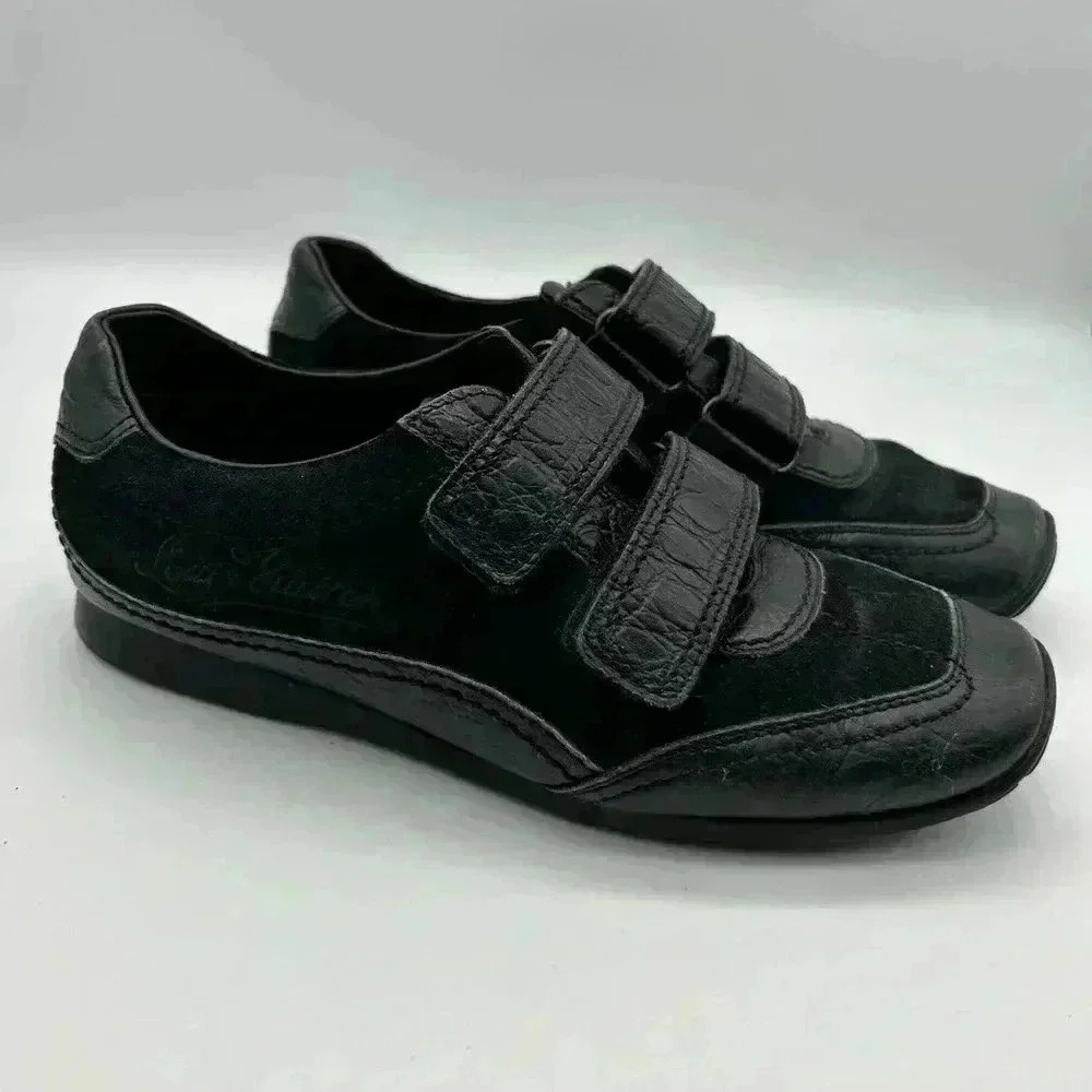 Louis Vuitton Sneakers Women Black Leather suede hook loop closure 36